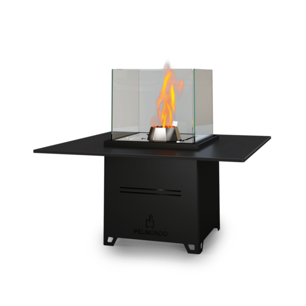 Feuerstelle und Feuerschale Pelmondo Cube mit Tischplatte betrieben mit Pellets